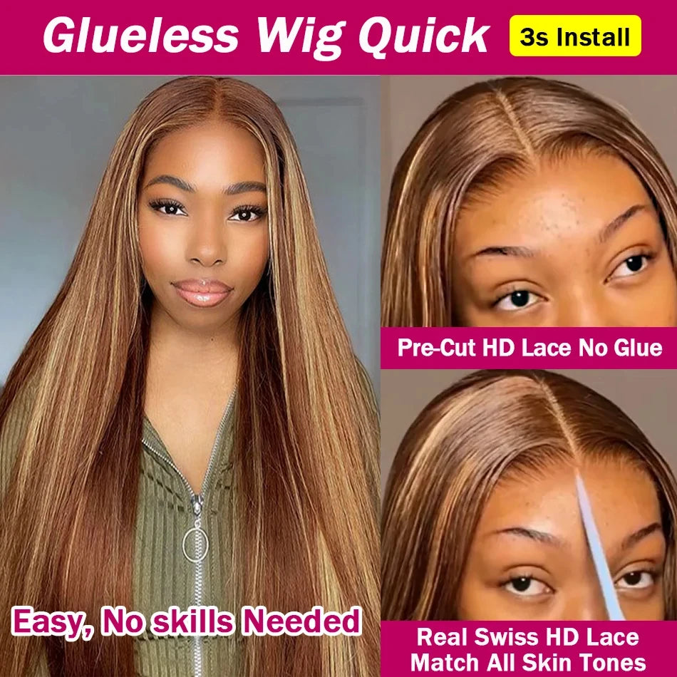 30 Inch Highlight Wigs 13x6 Hd Glueless Human Hair Ready To Wear And Go For Women Honey Blonde Colored Straight Lace Frontal Wig