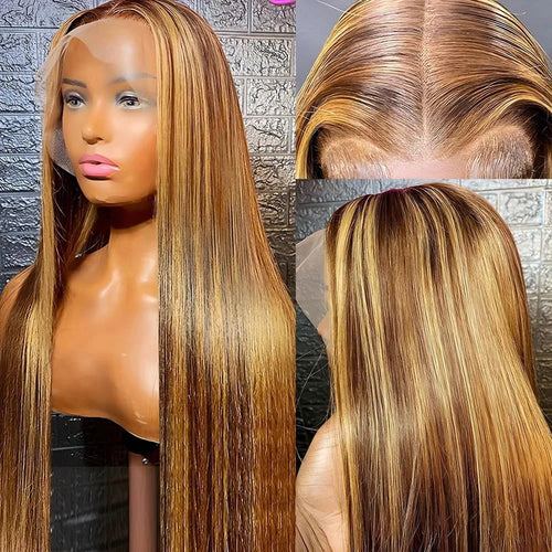 30 Inch Highlight Wigs 13x6 Hd Glueless Human Hair Ready To Wear And Go For Women Honey Blonde Colored Straight Lace Frontal Wig