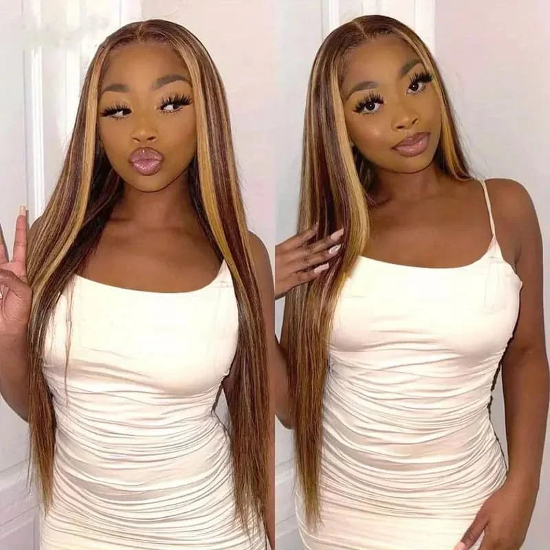 30 Inch Highlight Wigs 13x6 Hd Glueless Human Hair Ready To Wear And Go For Women Honey Blonde Colored Straight Lace Frontal Wig