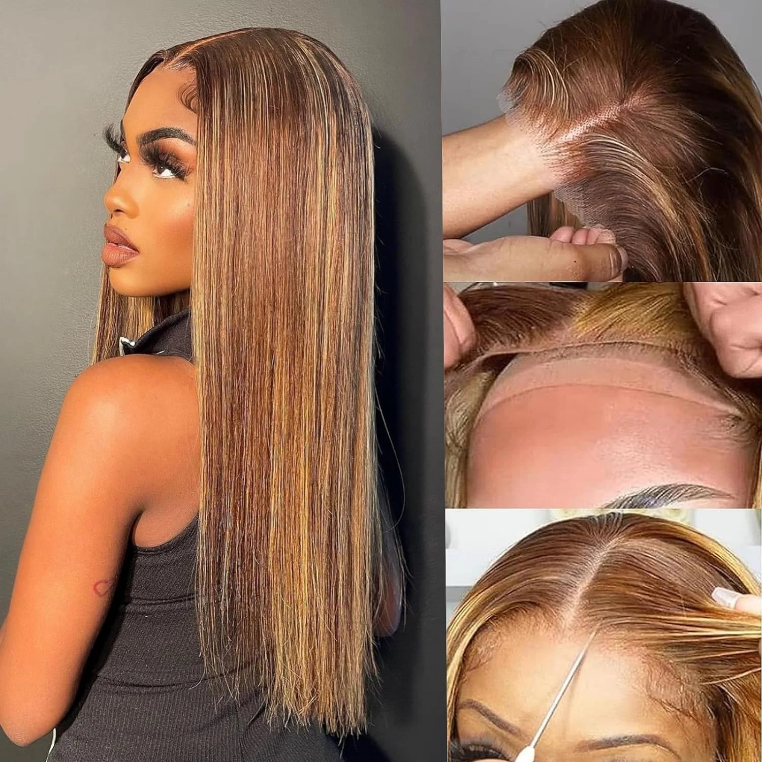 30 Inch Highlight Wigs 13x6 Hd Glueless Human Hair Ready To Wear And Go For Women Honey Blonde Colored Straight Lace Frontal Wig