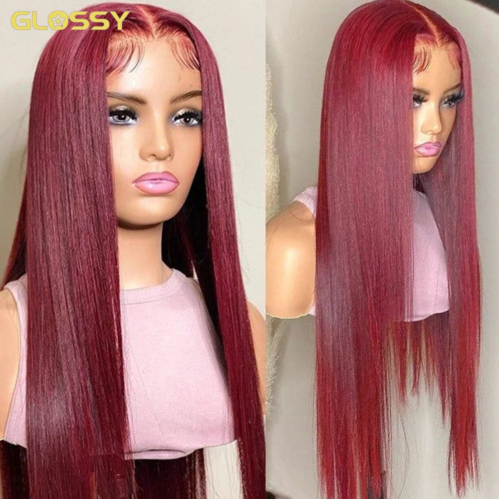 200 Density Burgundy Glueless 13x6 Hd Lace Frontal Human Hair Wig Ready To Wear And Go Brazilian Straight 99j Colored On Sale