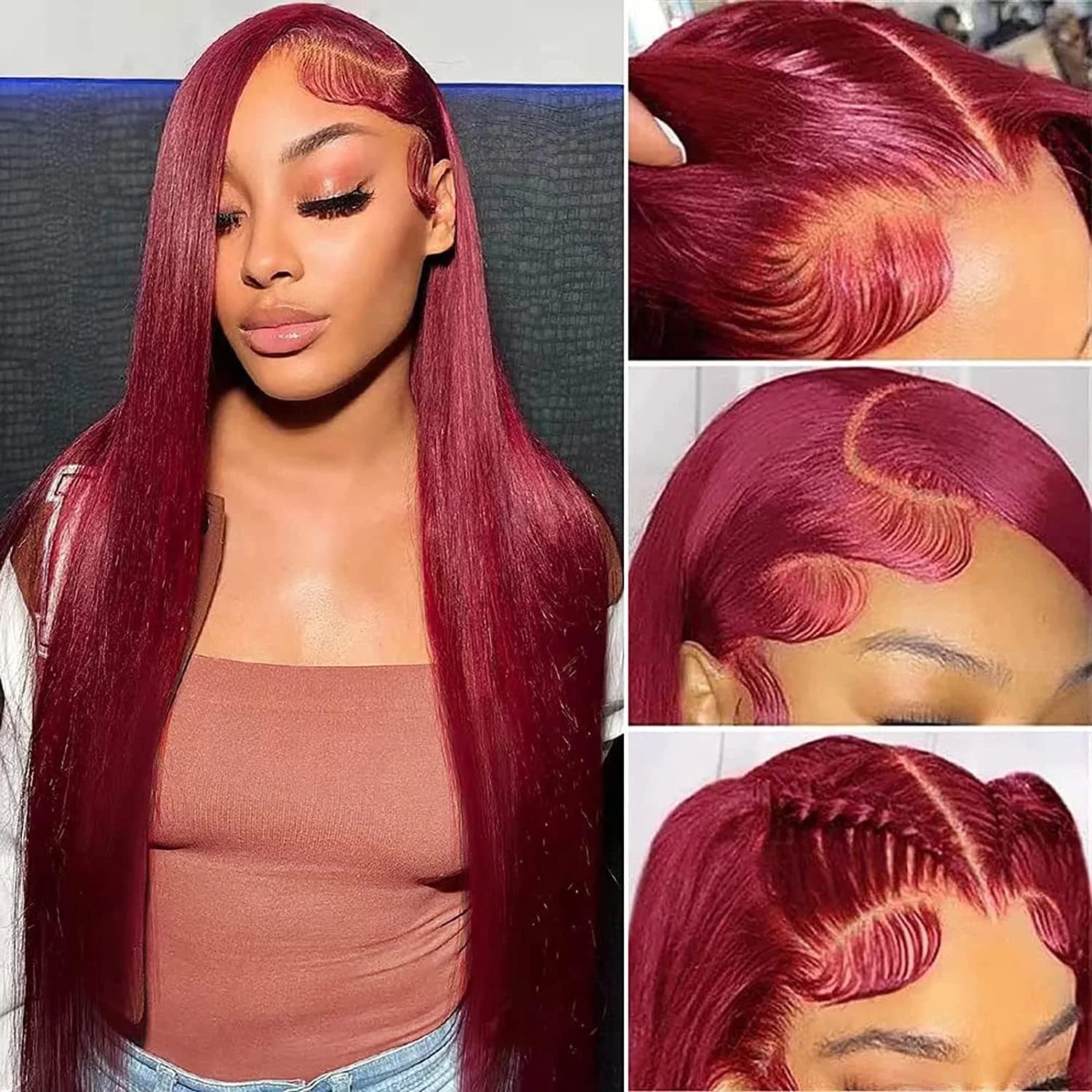 200 Density Burgundy Glueless 13x6 Hd Lace Frontal Human Hair Wig Ready To Wear And Go Brazilian Straight 99j Colored On Sale